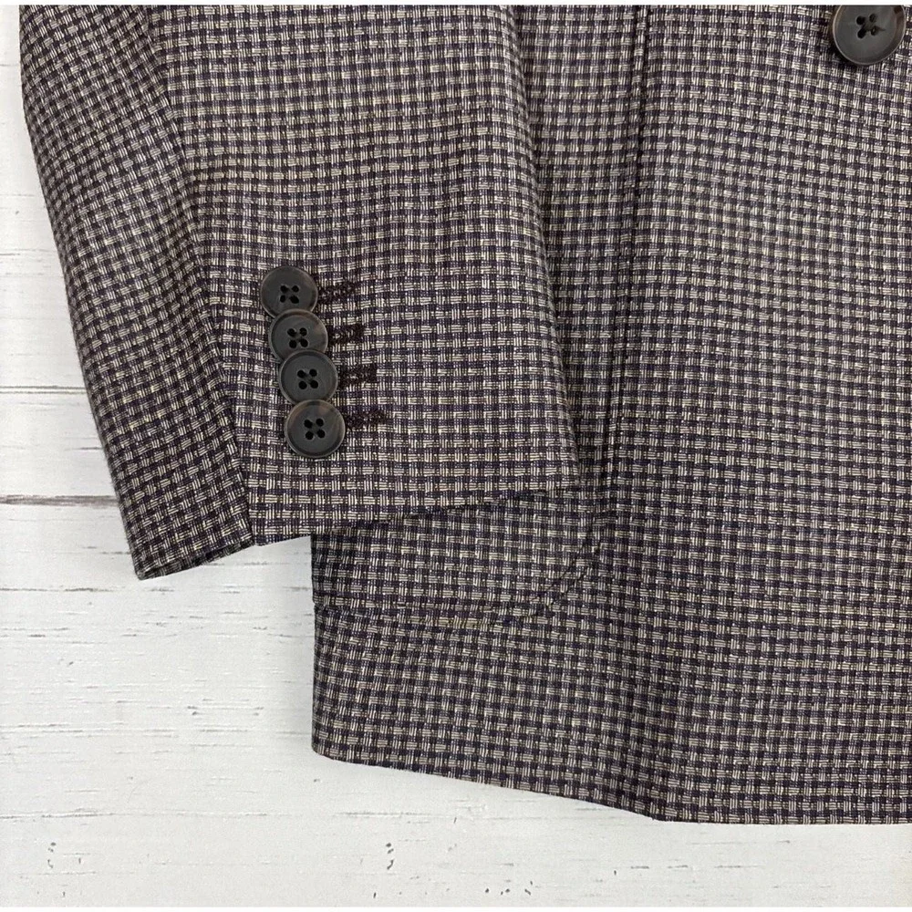 Express Blazer Sport Coat Mens 40S Brown Check Tweed Double Breasted Slim Fit